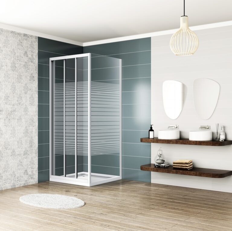 shower room with sliding door